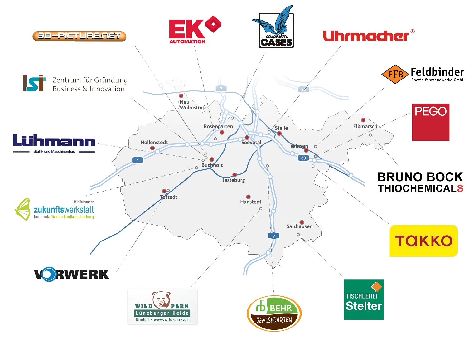 Lage der teilnehmenden Unternehmen TdW 2015 © Landkreis Harburg