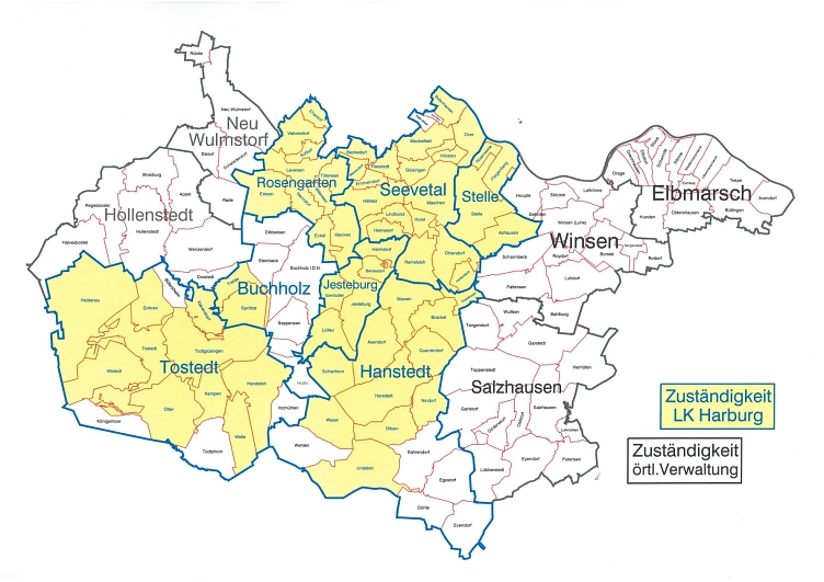 Übersichtskarte über die Zuständigkeiten im Landkreis Harburg © Landkreis Harburg